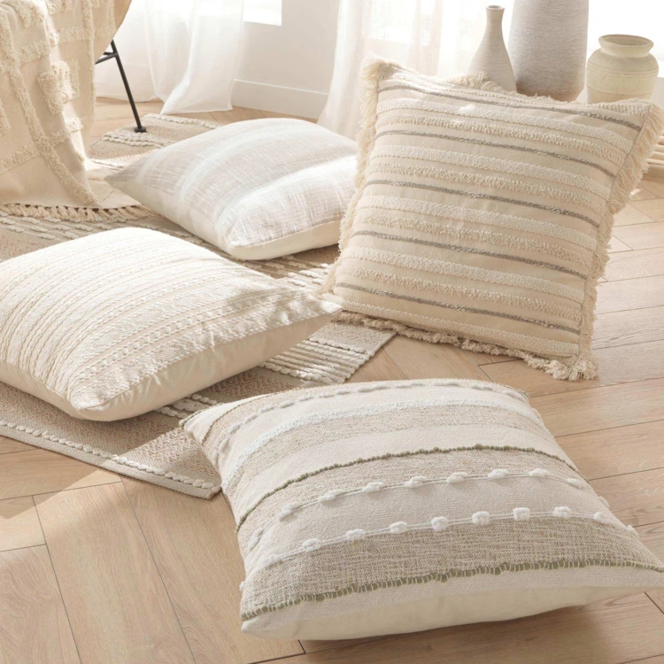 Coussin polycoton tissé à rayures