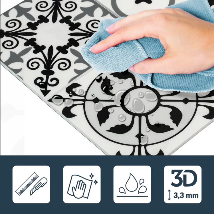 Lot de 4 crédences adhésives murales 3D motifs carreaux de ciment