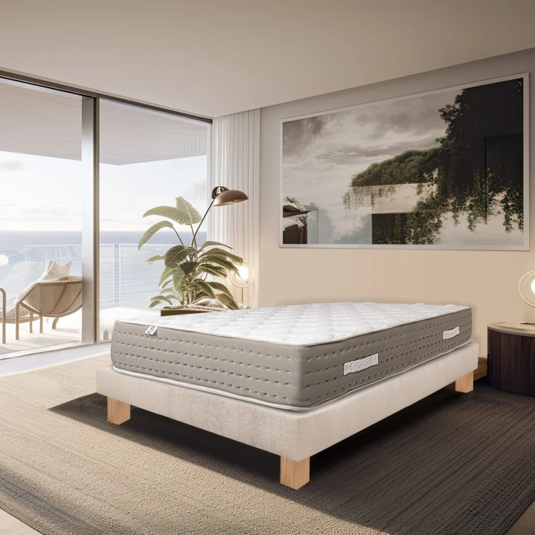 Ensemble matelas ressorts ensachés 26 cm et sommier beige