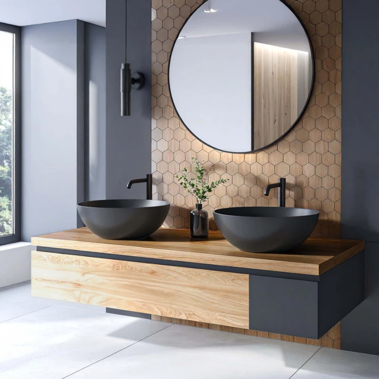 Lot de 4 crédences adhésives murales 3D effet carrelage hexagonal