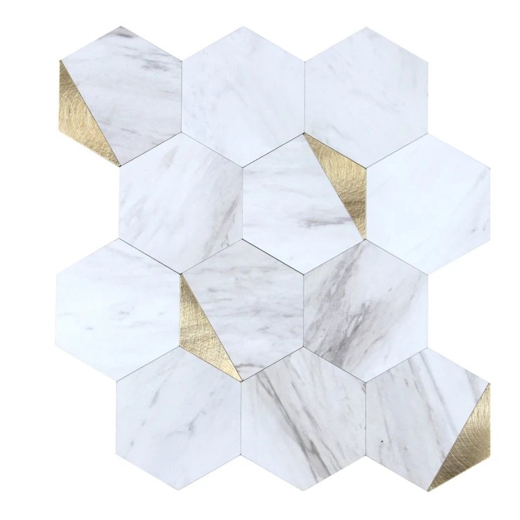 Lot de 4 crédences adhésives murales 3D effet carrelage hexagonal
