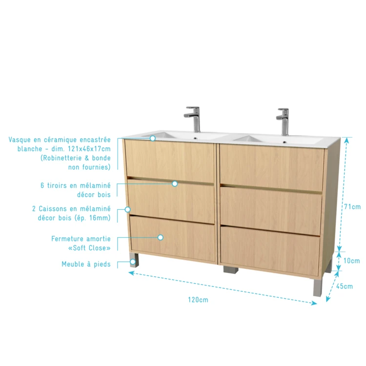 Mobile bagno doppio lavabo con 6 cassetti