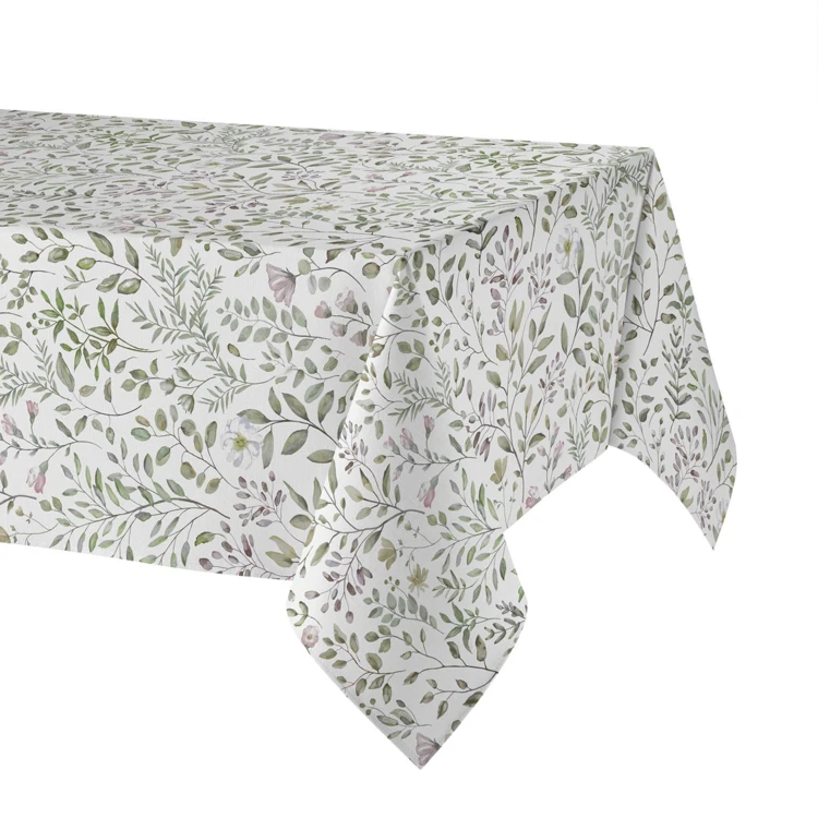 Mantel rectangular de algodón con revestimiento antimanchas y estampado vegetal