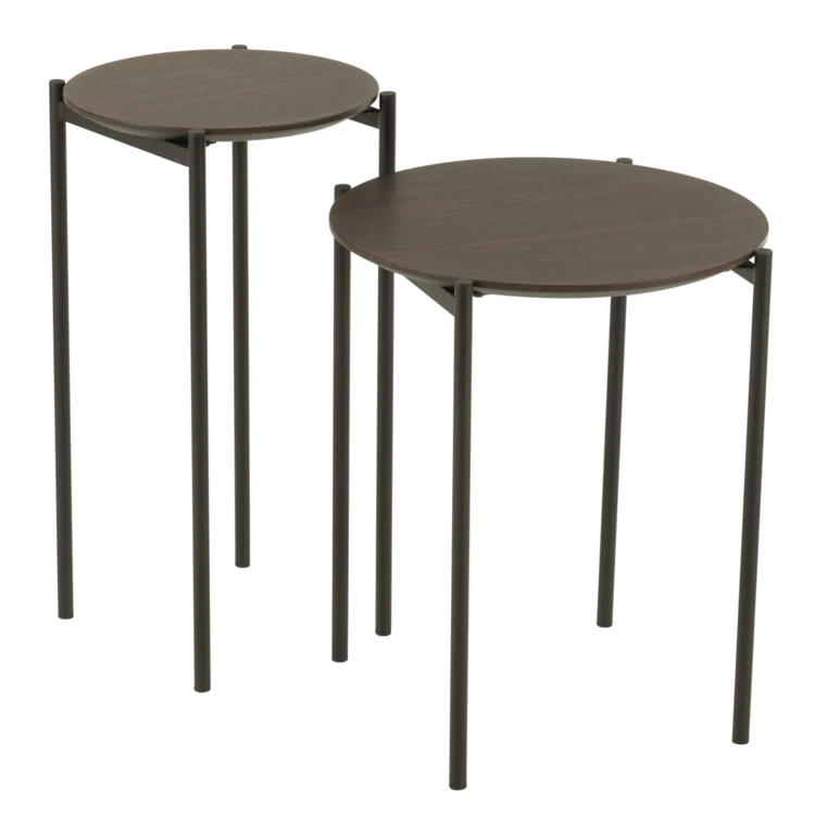 Ensemble de 2 tables gigognes rondes en bois et métal
