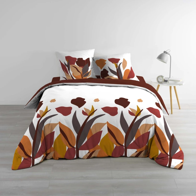 Conjunto de cama de 3 peças, 100 % algodão, com padrão floral: capa de edredão + fronhas