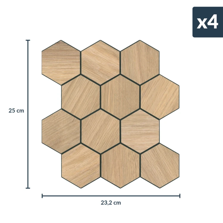 Lot de 4 crédences adhésives murales 3D effet carrelage hexagonal