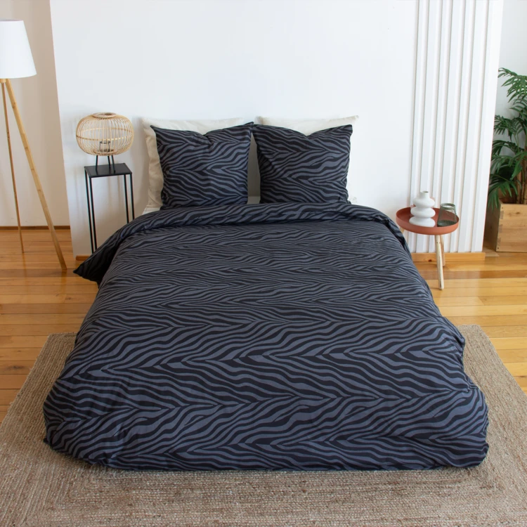 Juego de cama de 3 piezas de algodón cebra, funda y fundas de almohada