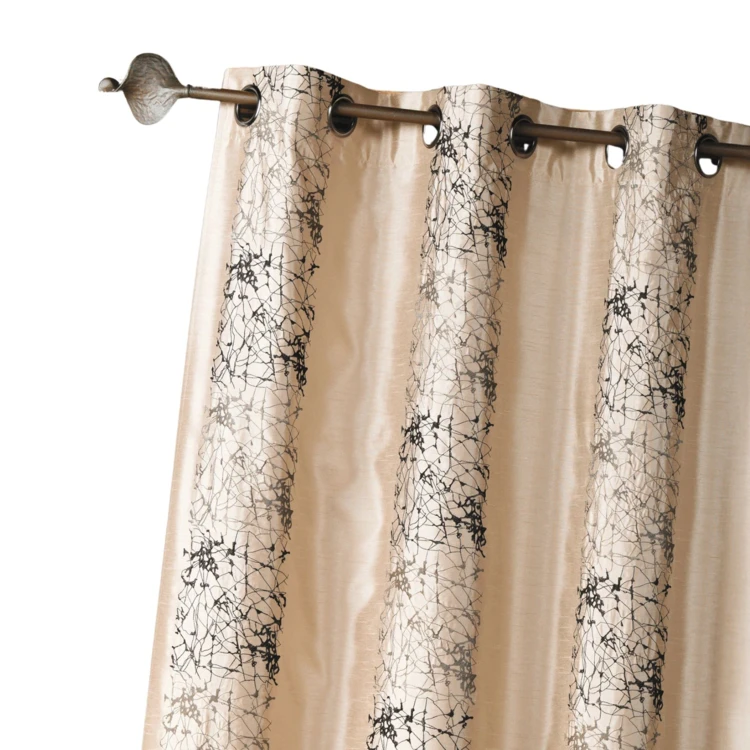 Cortina de shantung bordada com faixas de motivos étnicos
