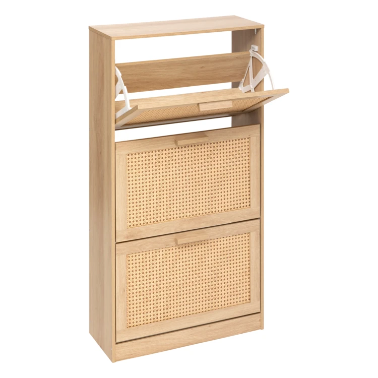 Schuhschrank mit 3 Klappen und Geflechtfronten