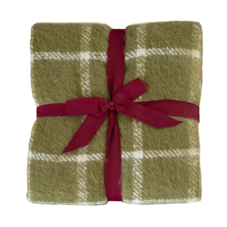 Coperta a quadri effetto mohair con frange