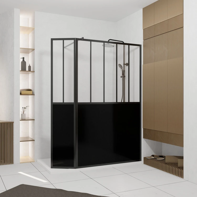 Paroi de douche verrière avec volet pivotant en verre trempé 5 mm