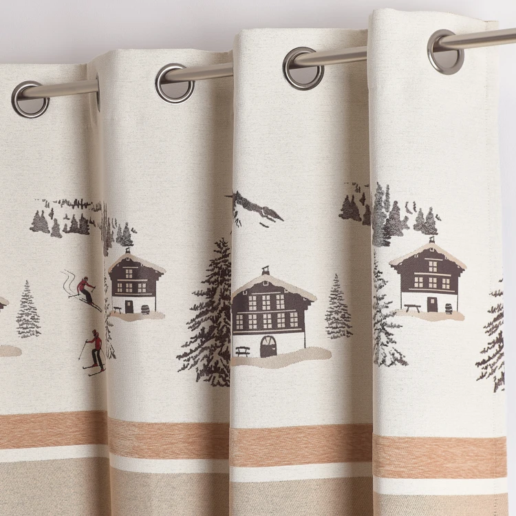 Rideau jacquard à œillets avec motif chalets et sapins