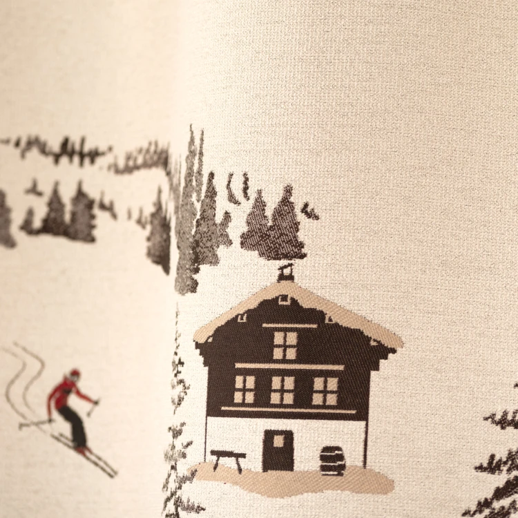 Rideau jacquard à œillets avec motif chalets et sapins