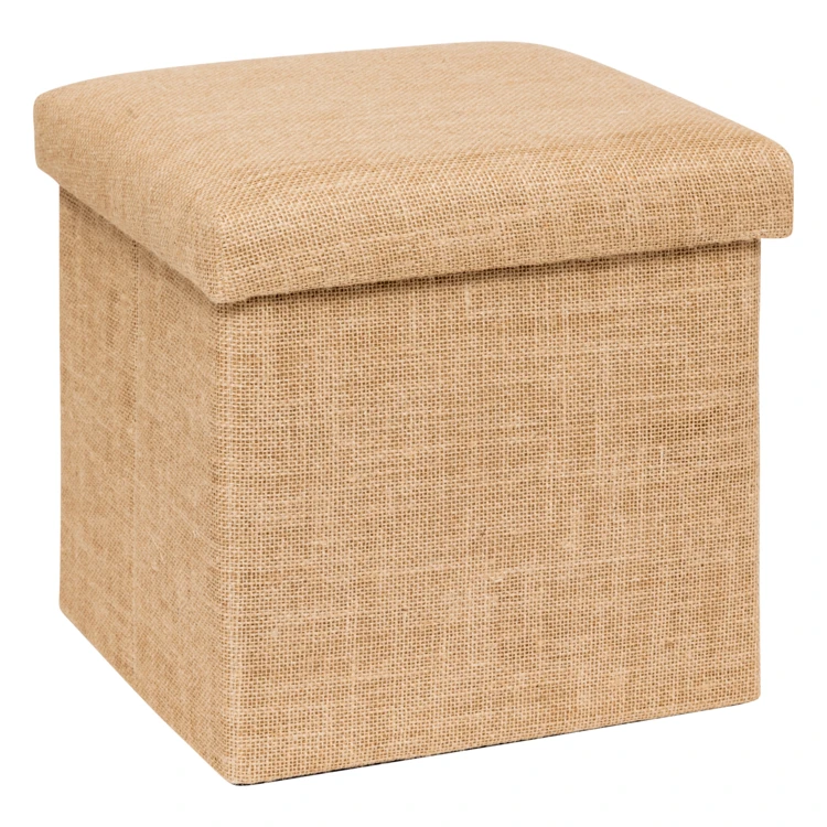 Pouf de rangement pliant toile de jute