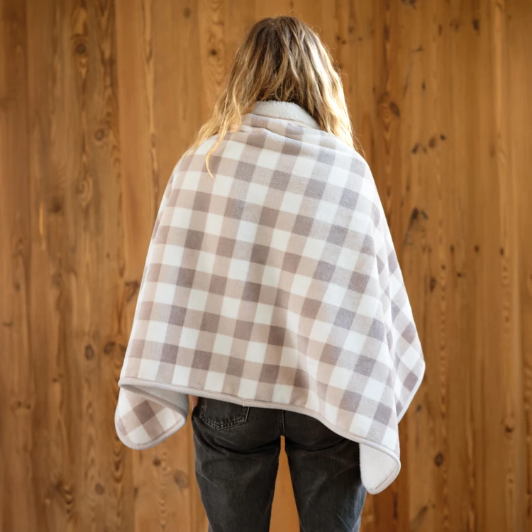 Poncho a cuadros 2 en 1 polar con botones de presión - estampado gingham