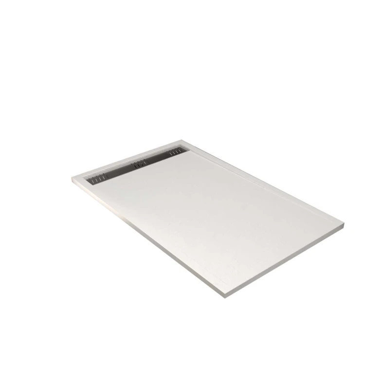 Receveur de douche extra-plat en résine effet pierre  grille linéaire chrome