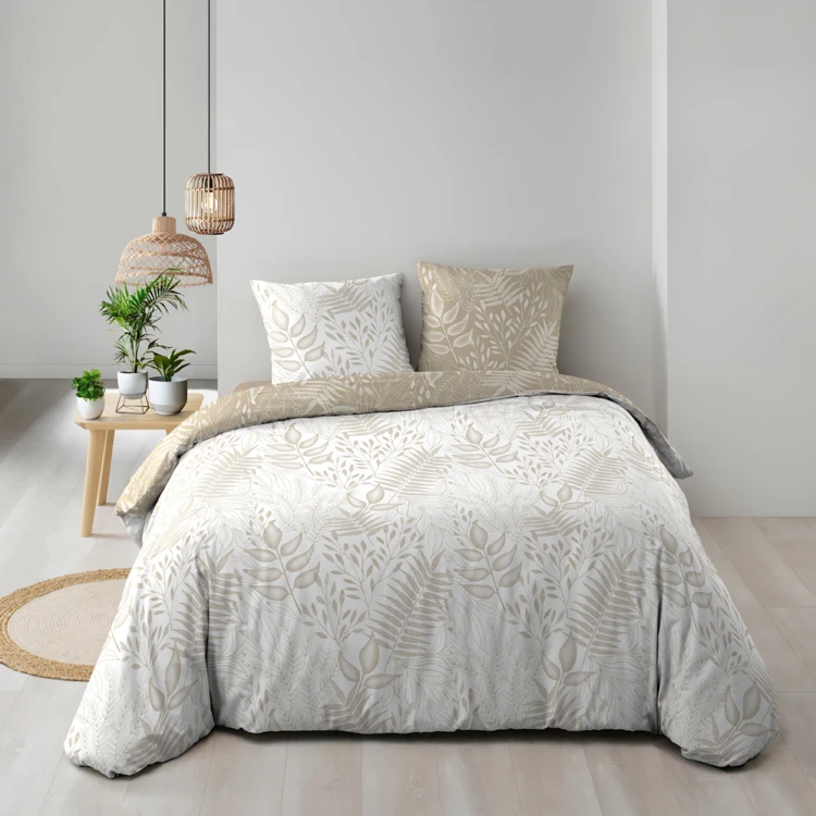 Parure de lit réversible en coton motif feuillage