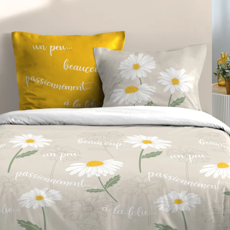 Conjunto de 3 peças de roupa de cama de algodão com margaridas: capa + fronhas