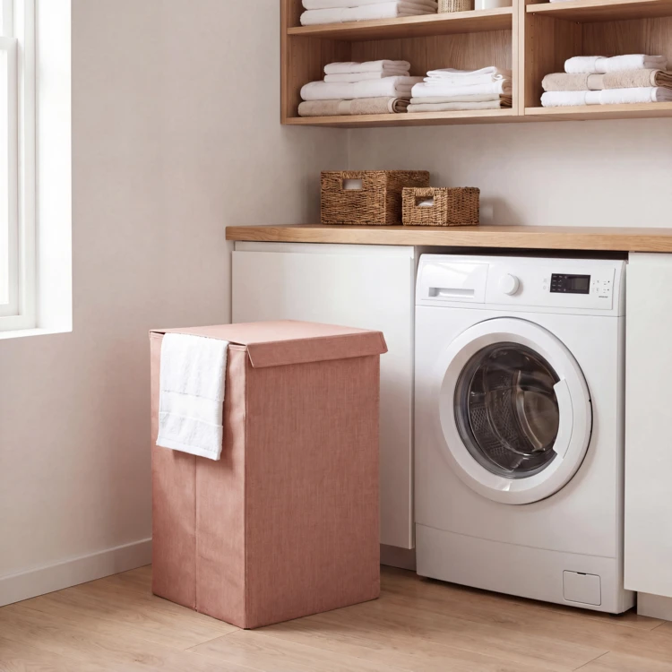 Opvouwbare wasmand van houtvezelplaat en polyester