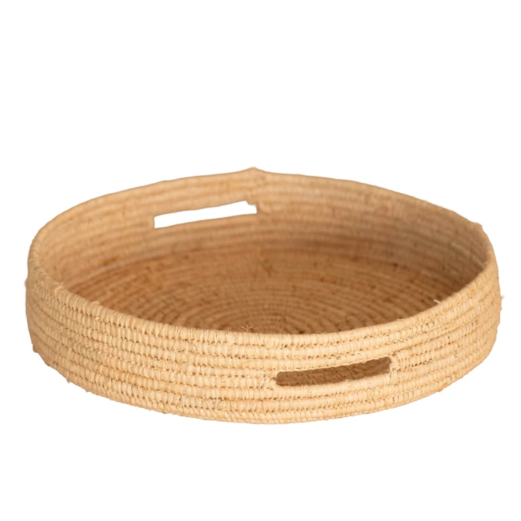 Tabuleiro redondo de vime natural com pegas
