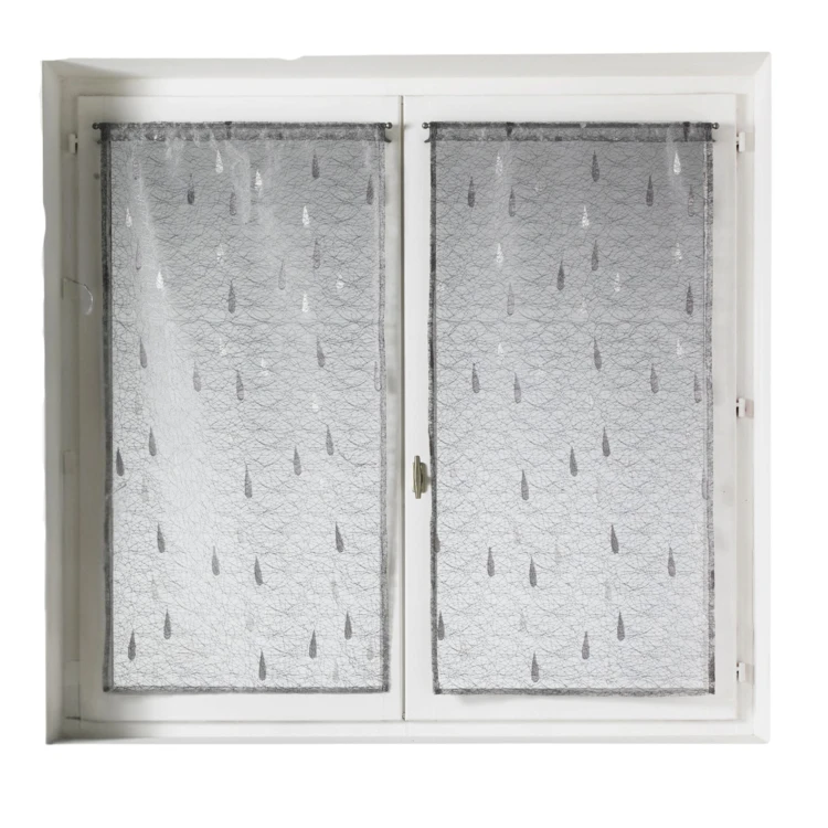 Par de pequenas cortinas de organza jacquard com motivos de gotas
