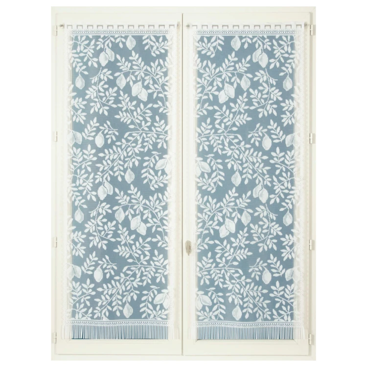 Paire de vitrages frangés dentelle motif feuillage et fruits