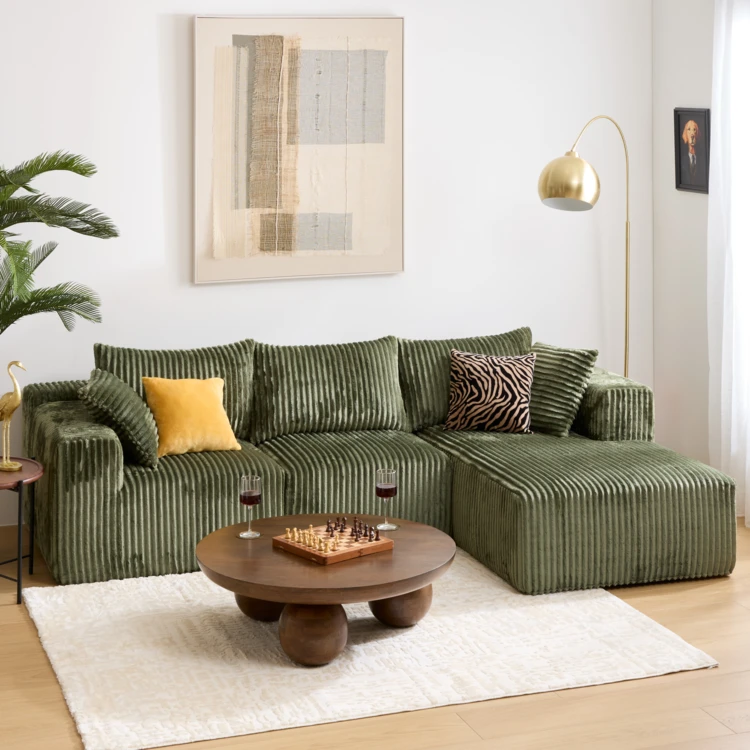 3-Sitzer-Ecksofa aus geripptem Stoff