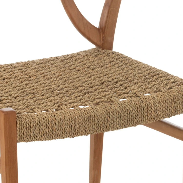 Silla de madera de teca y ratán trenzado