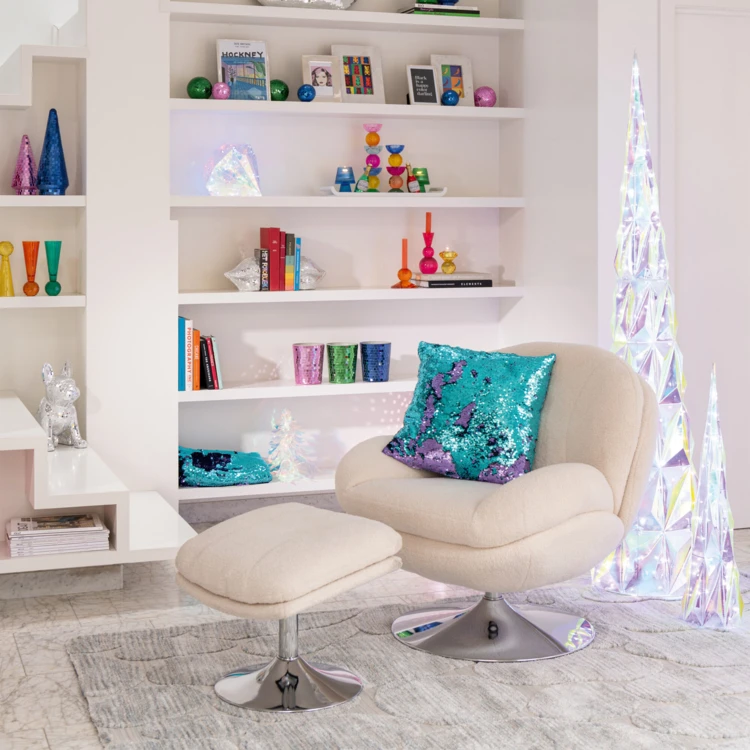 Fauteuil relax et repose pied effet velours texturé