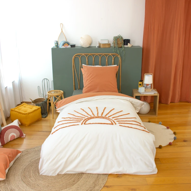 Juego de cama infantil de algodón tufté con motivo de sol
