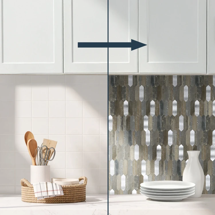 Lot de 4 crédences adhésives murales 3D effet bois et métal