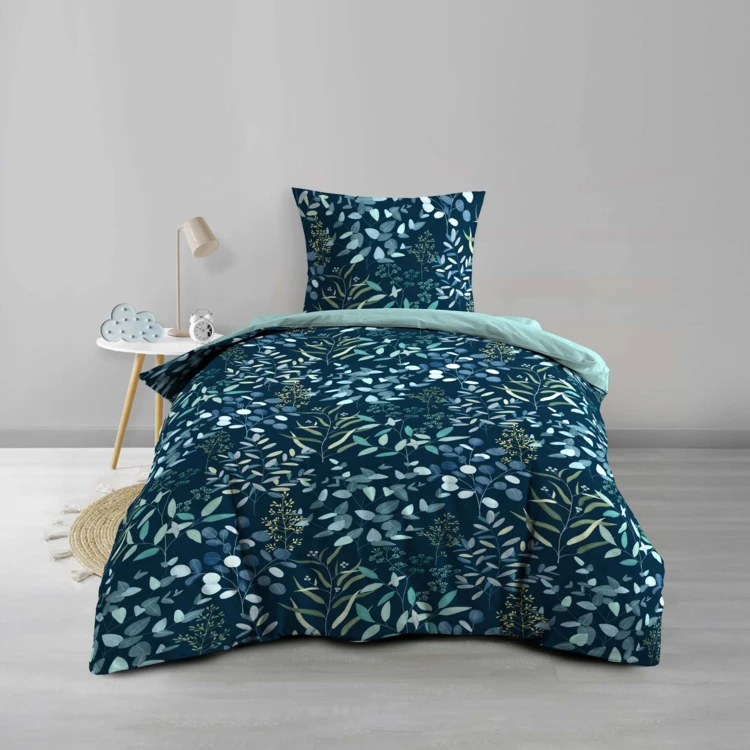 Conjunto de cama de 2 peças, 100 % algodão, com estampado vegetal: capa de edredão + fronha