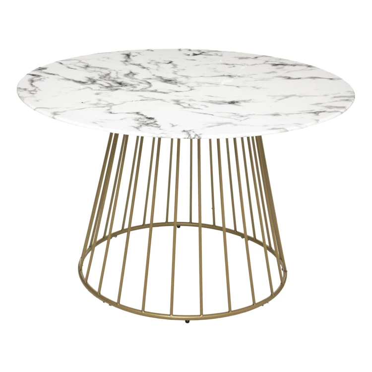 Table à manger ronde en verre trempé aspect marbre
