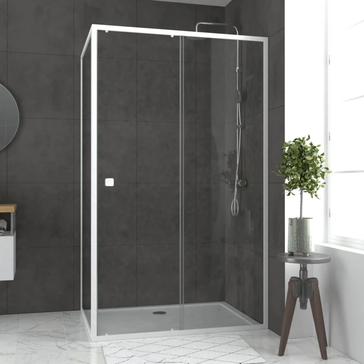 Porte de douche coulissante en verre trempé avec paroi de retour