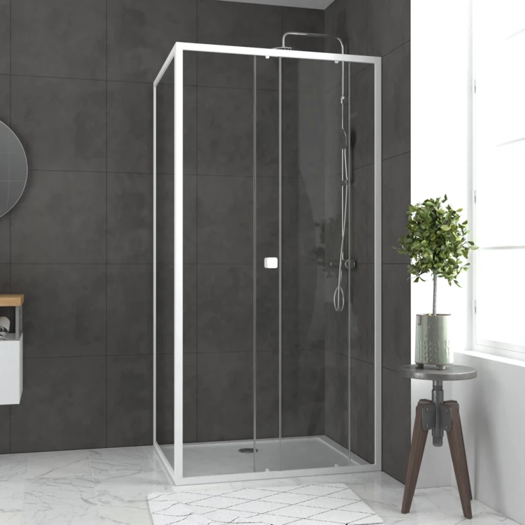Porte de douche coulissante en verre trempé avec paroi de retour