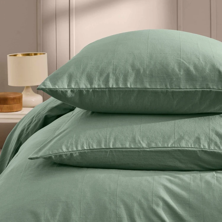 Juego de cama de algodón lavado con estampado de cuadros jacquard