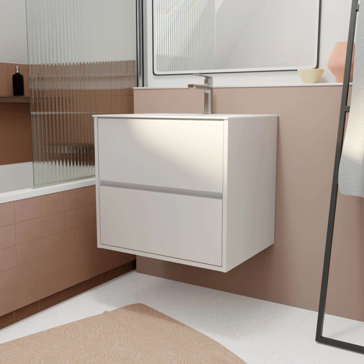 Meuble de salle de bains suspendu 2 tiroirs avec vasque