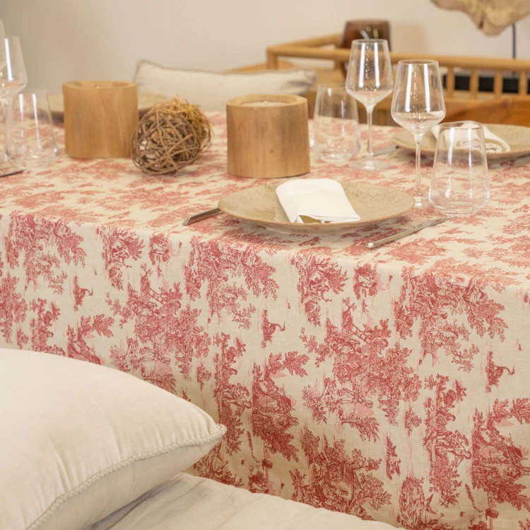 Mantel rectangular plastificado con estampado Toile de Jouy