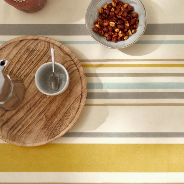 Nappe ronde coton enduit rayures basque