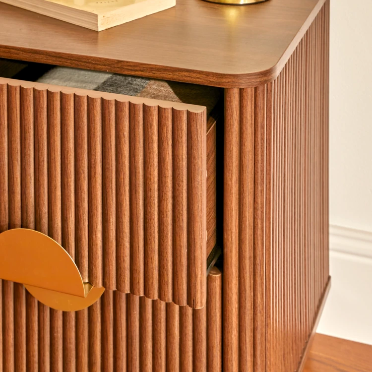 Table de chevet cannelé 2 tiroirs en bois