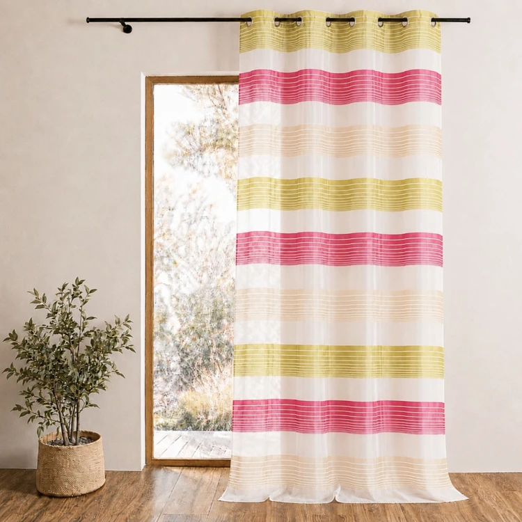 Organza-Vorhang mit feinen, farbigen Querstreifen