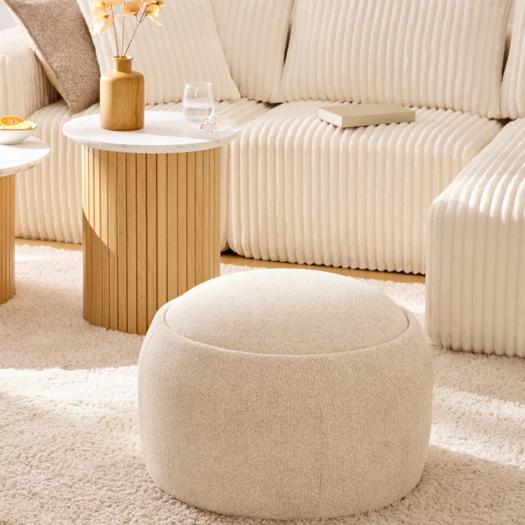 Pouf coffre rond en bois bouclette
