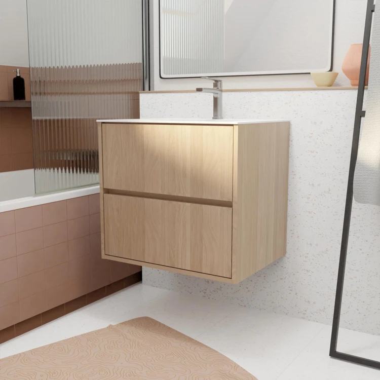 Meuble de salle de bains suspendu 2 tiroirs avec vasque