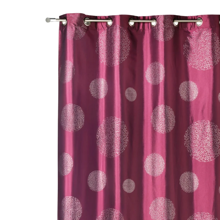 Cortina de tafetá estampado com círculos prateados