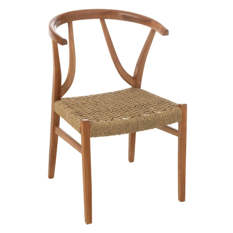 Silla de madera de teca y ratán trenzado