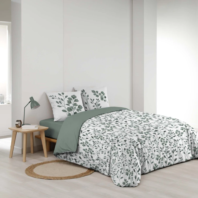 Parure de lit 3 pièces en coton à motif feuillage housse + taies