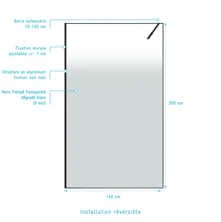 Paroi de douche en verre trempé effet brume