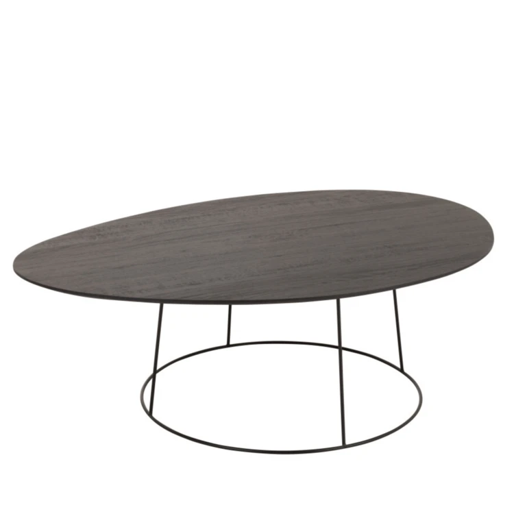 Mesa de centro ovalada de madera y metal J-Line