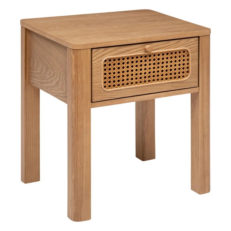 Table de chevet en bois avec tiroir cannage