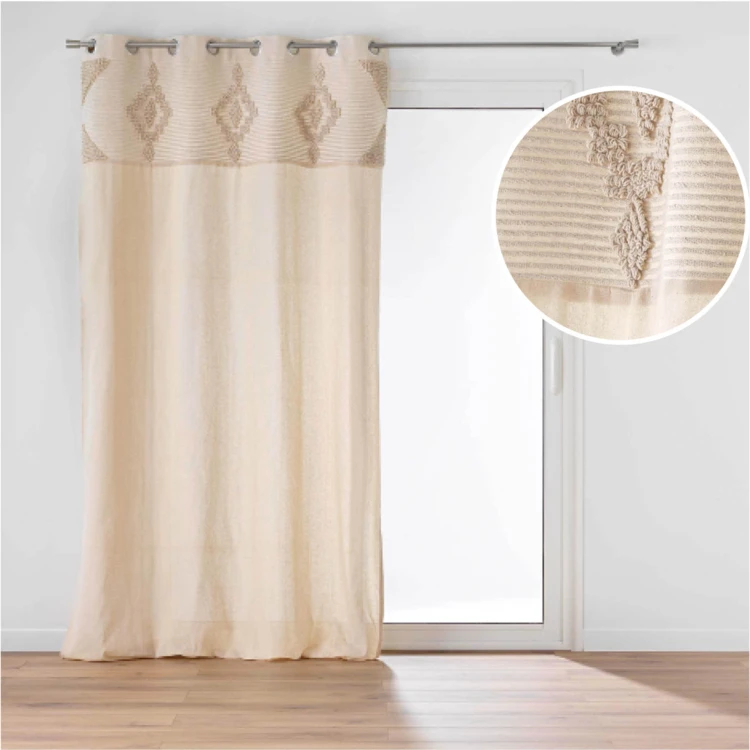 Poly-katoenen vitrage met decoratieve strook